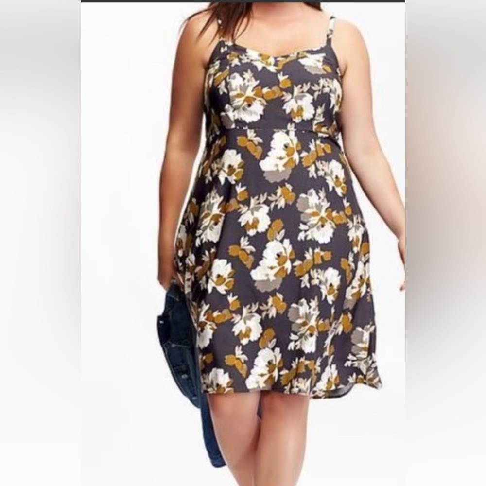 Floral Print Dress in Blue and Mustard. Size small